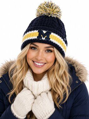 Michigan Wolverines Womens Hat '47 Blue Cable knit Roll Cuff Pom